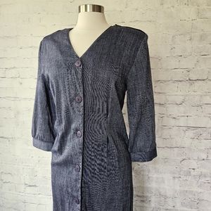 Vintage Chelsea Ltd Blue Chambray Long Sleeve Button Front Dress 10 Made  In USA